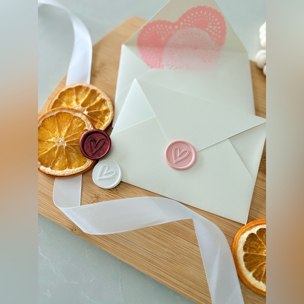 Handmade Heart Wax Seals Wedding Invite Peel & Stick Minimalist Boho | 25 Pack - Picture 5 of 16
